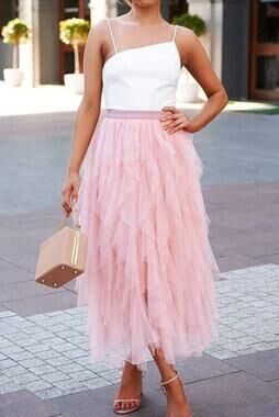 A-line Long Tulle Skirts-pink